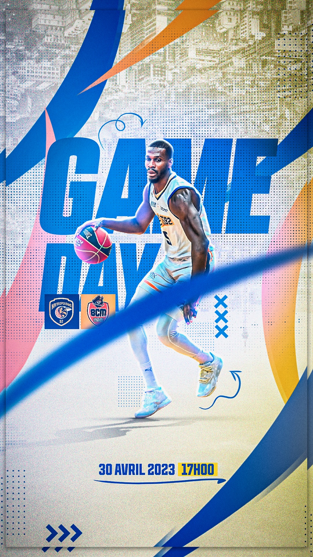 Une photo de l'affiche de match du basketteur pro Lahaou Konaté