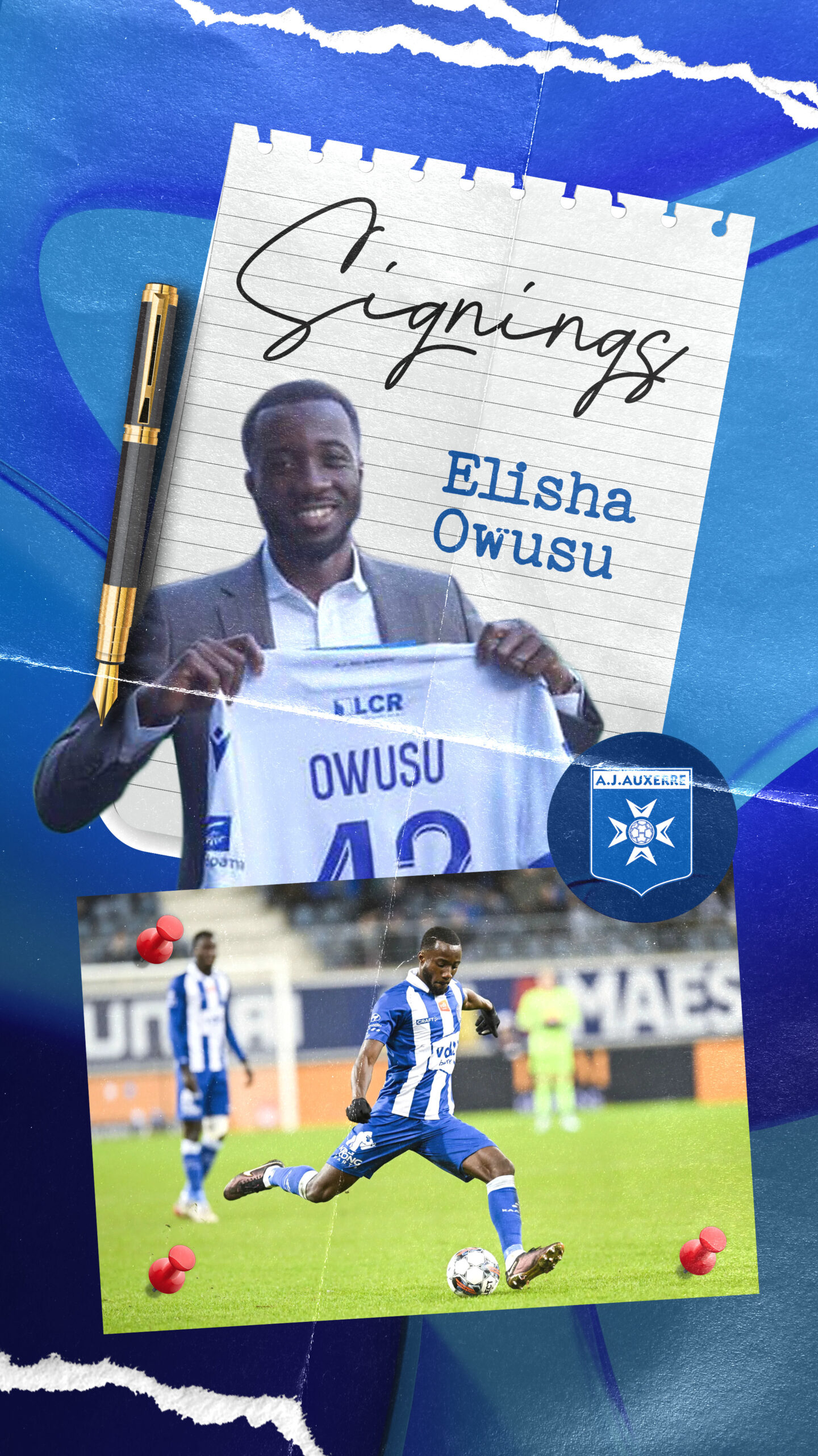 Photo de la signature du joueur de football professionnel Elisha Owusu