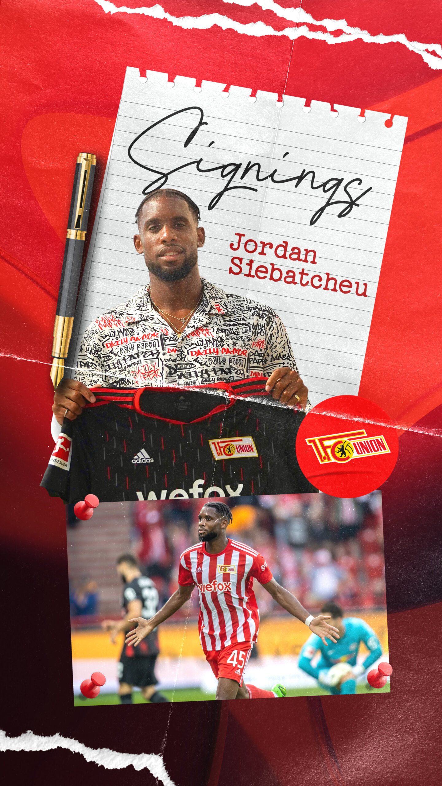 Photo de la signature du joueur de football professionnel Jordan Siebatcheu