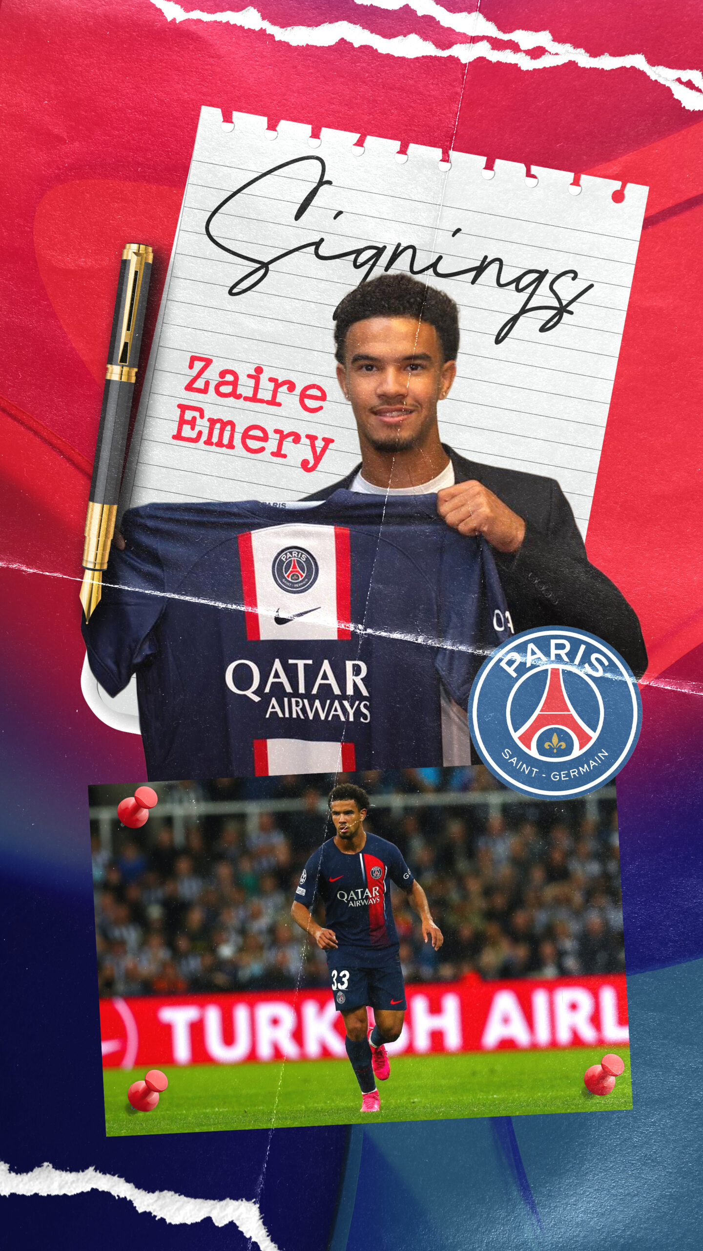 Photo de la signature du joueur de football professionnel Warren Zaïre-Emery
